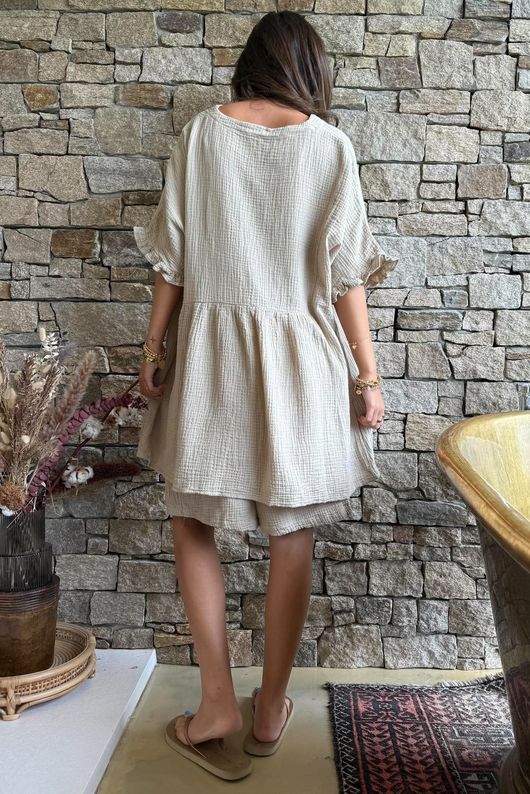 Dusk Bubble Cotton Smock Top Stone